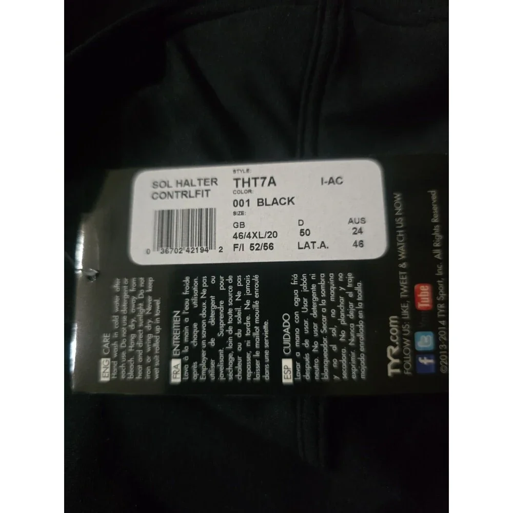 TYR Women's Durafast Solid Black Halter Control Fit One Piece Swimsuit Sz 20 New
